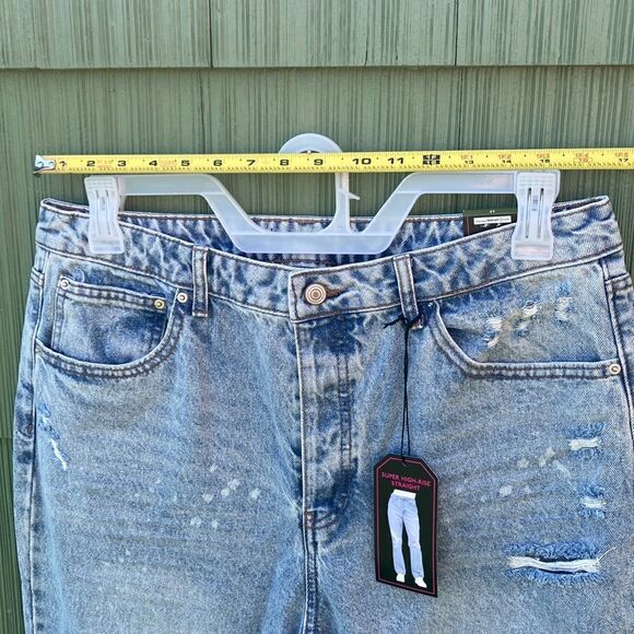 WOMEN’S Juniors Straight Destructed Super High-Rise 90's Jeans Pants Size 17 - Picture 5 of 6